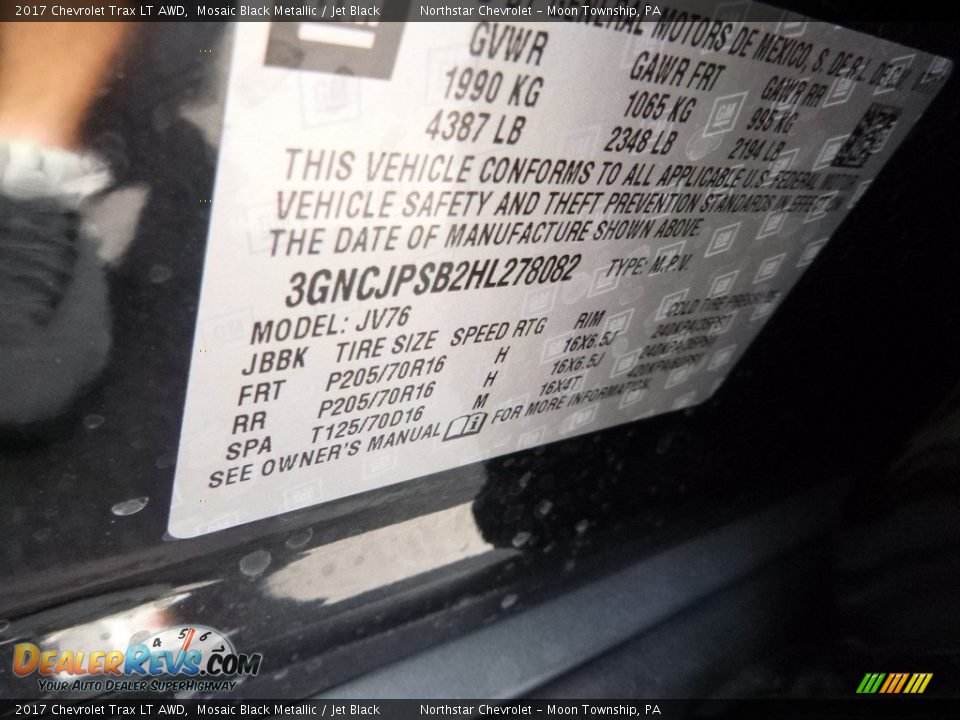 2017 Chevrolet Trax LT AWD Mosaic Black Metallic / Jet Black Photo #17