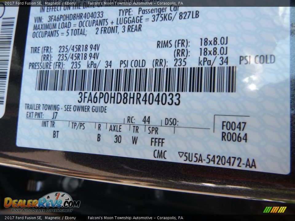 2017 Ford Fusion SE Magnetic / Ebony Photo #12