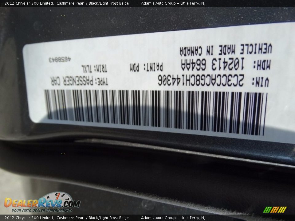 2012 Chrysler 300 Limited Cashmere Pearl / Black/Light Frost Beige Photo #8