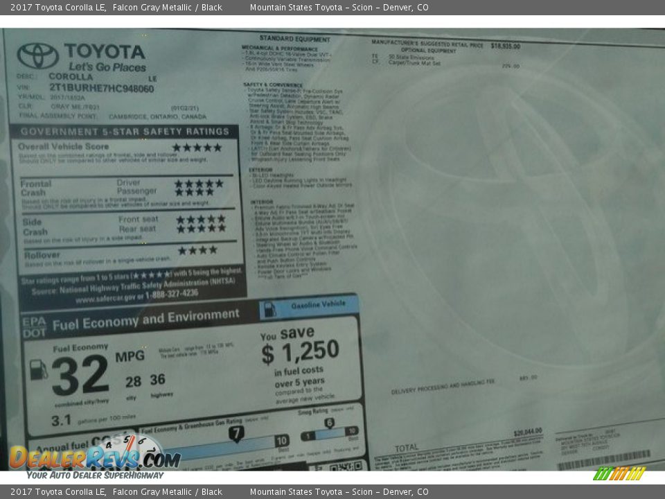 2017 Toyota Corolla LE Falcon Gray Metallic / Black Photo #10