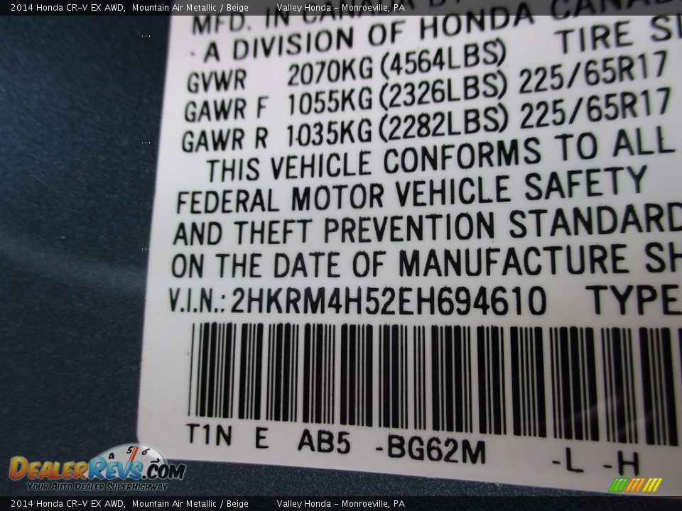 2014 Honda CR-V EX AWD Mountain Air Metallic / Beige Photo #19