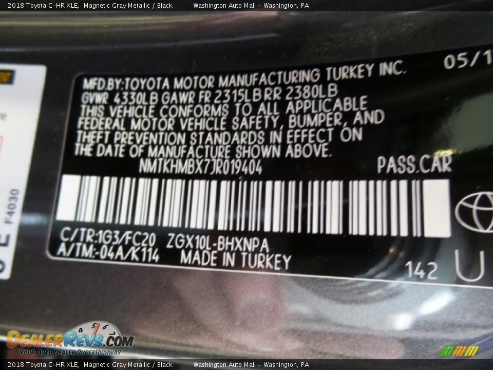 2018 Toyota C-HR XLE Magnetic Gray Metallic / Black Photo #8