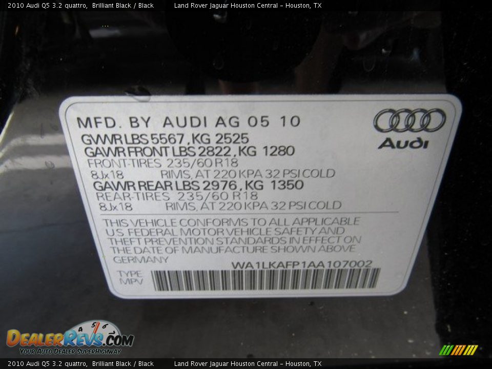 2010 Audi Q5 3.2 quattro Brilliant Black / Black Photo #35