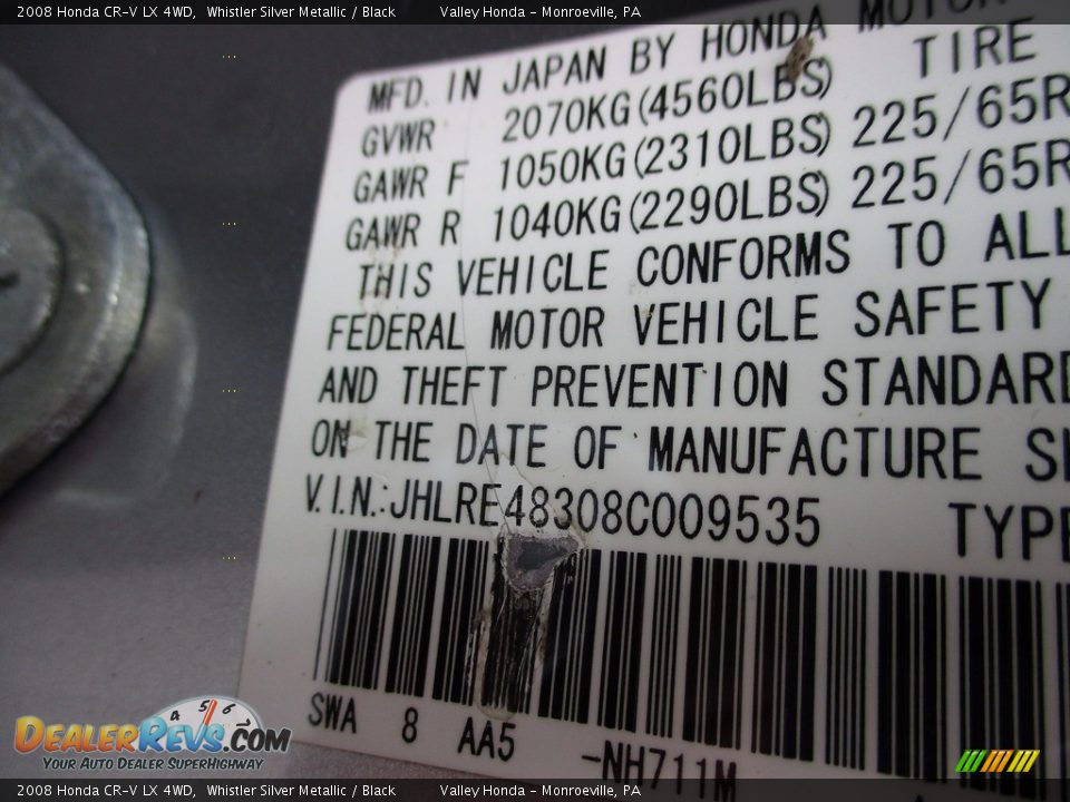 2008 Honda CR-V LX 4WD Whistler Silver Metallic / Black Photo #19