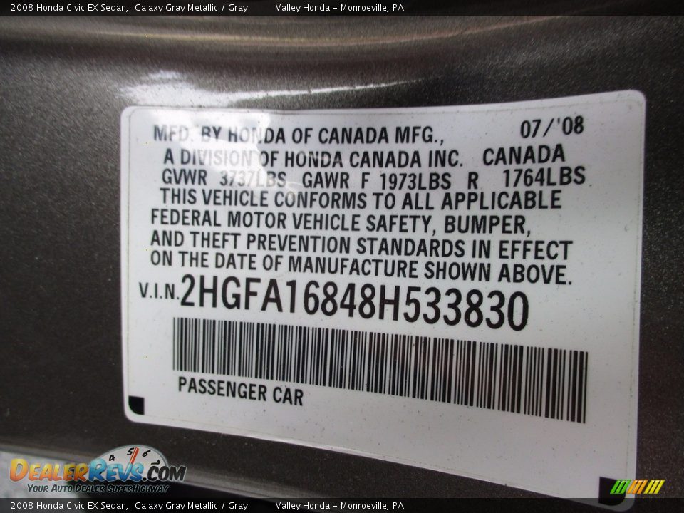 2008 Honda Civic EX Sedan Galaxy Gray Metallic / Gray Photo #19