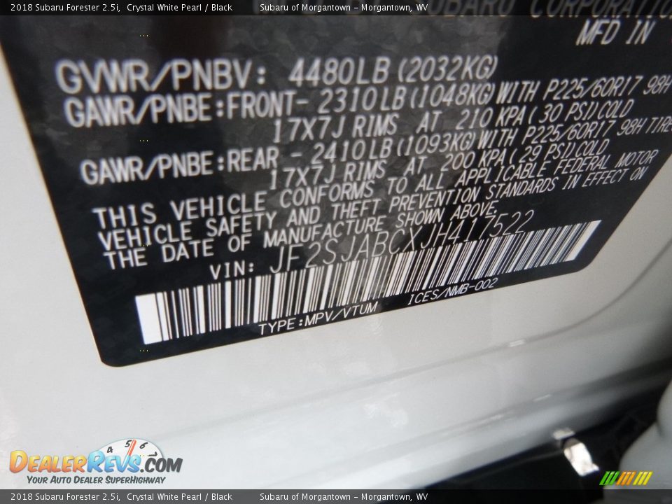 2018 Subaru Forester 2.5i Crystal White Pearl / Black Photo #16