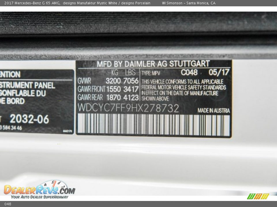 Mercedes-Benz Color Code 048 designo Manufaktur Mystic White