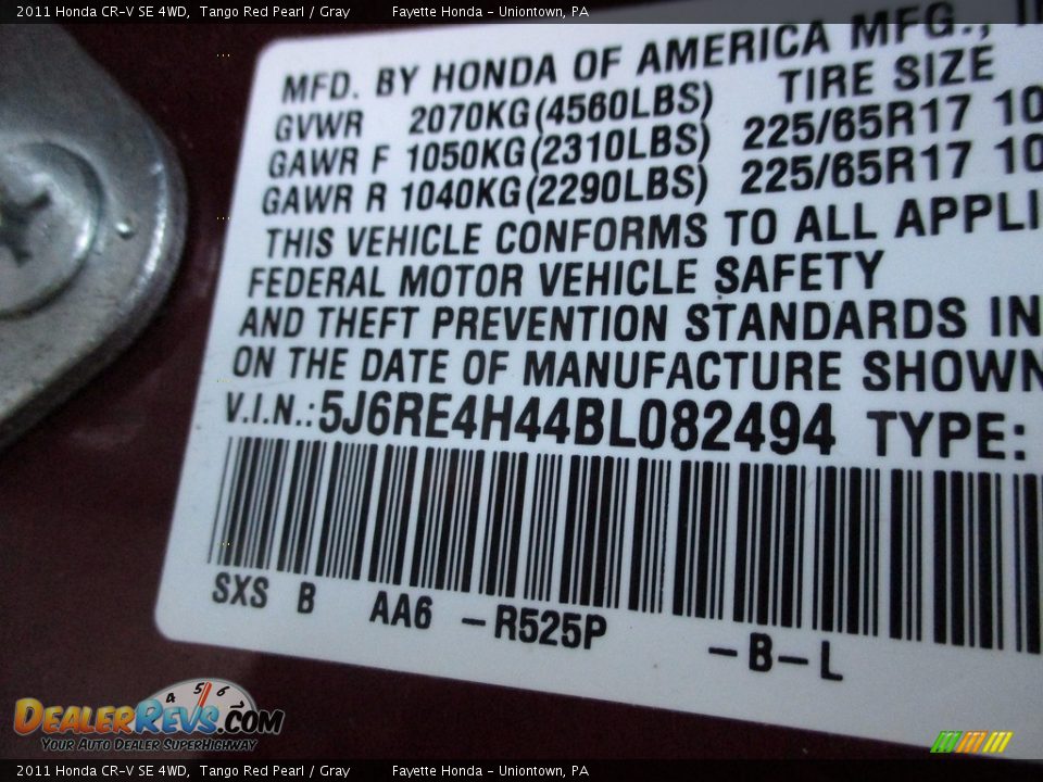 2011 Honda CR-V SE 4WD Tango Red Pearl / Gray Photo #9