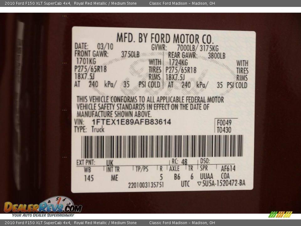 2010 Ford F150 XLT SuperCab 4x4 Royal Red Metallic / Medium Stone Photo #21