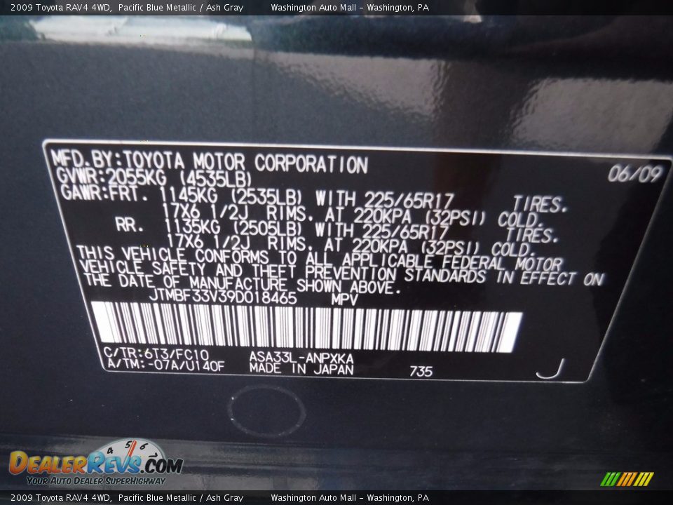 2009 Toyota RAV4 4WD Pacific Blue Metallic / Ash Gray Photo #24