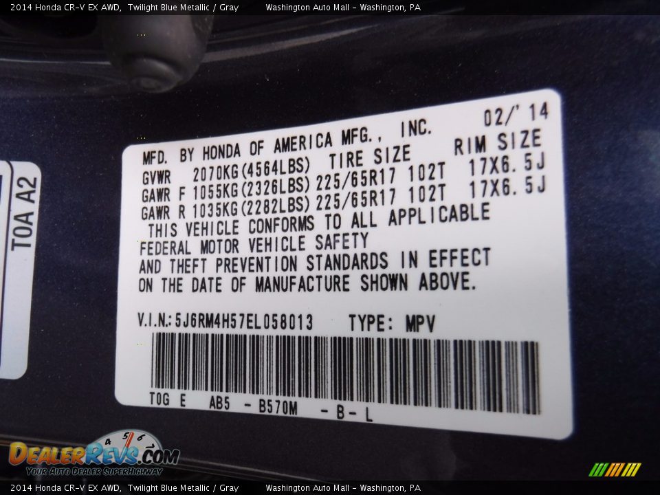 2014 Honda CR-V EX AWD Twilight Blue Metallic / Gray Photo #24