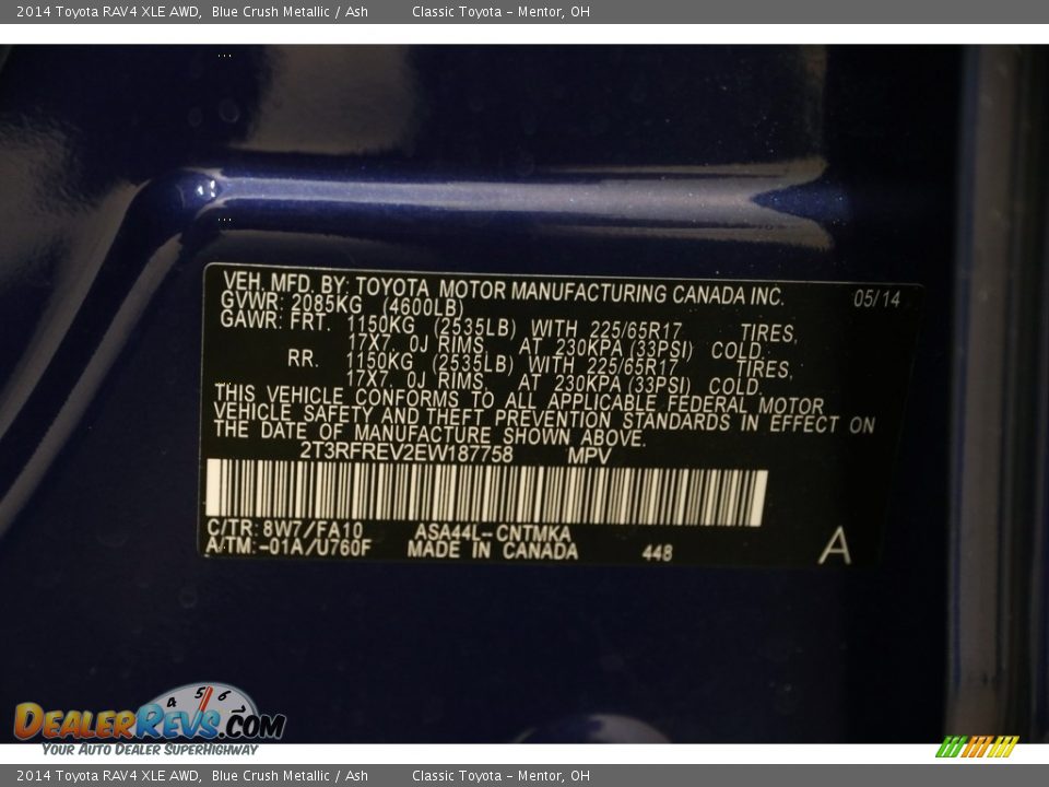 2014 Toyota RAV4 XLE AWD Blue Crush Metallic / Ash Photo #20