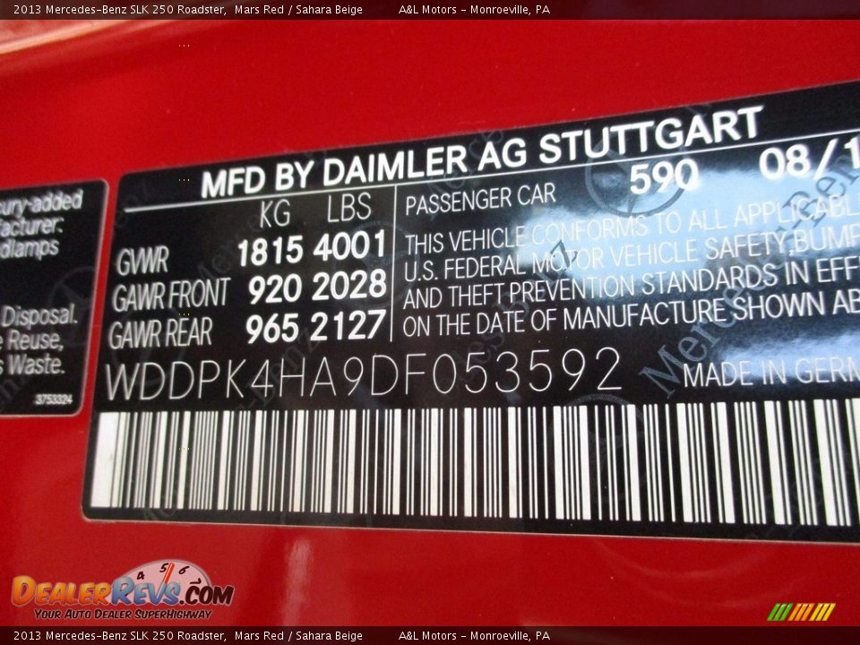 2013 Mercedes-Benz SLK 250 Roadster Mars Red / Sahara Beige Photo #19