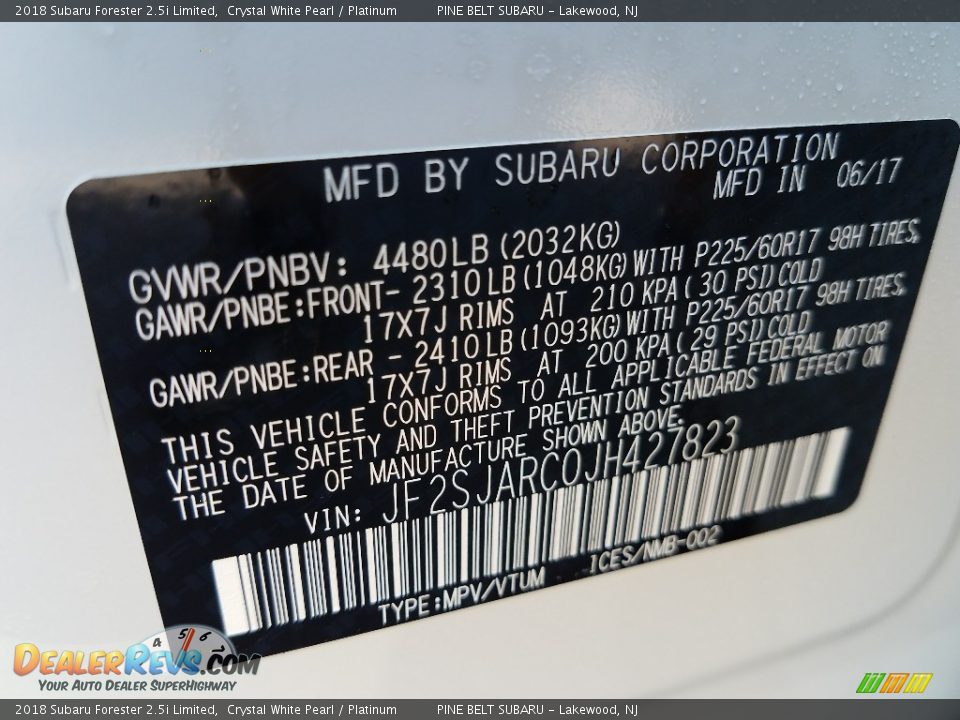 2018 Subaru Forester 2.5i Limited Crystal White Pearl / Platinum Photo #9