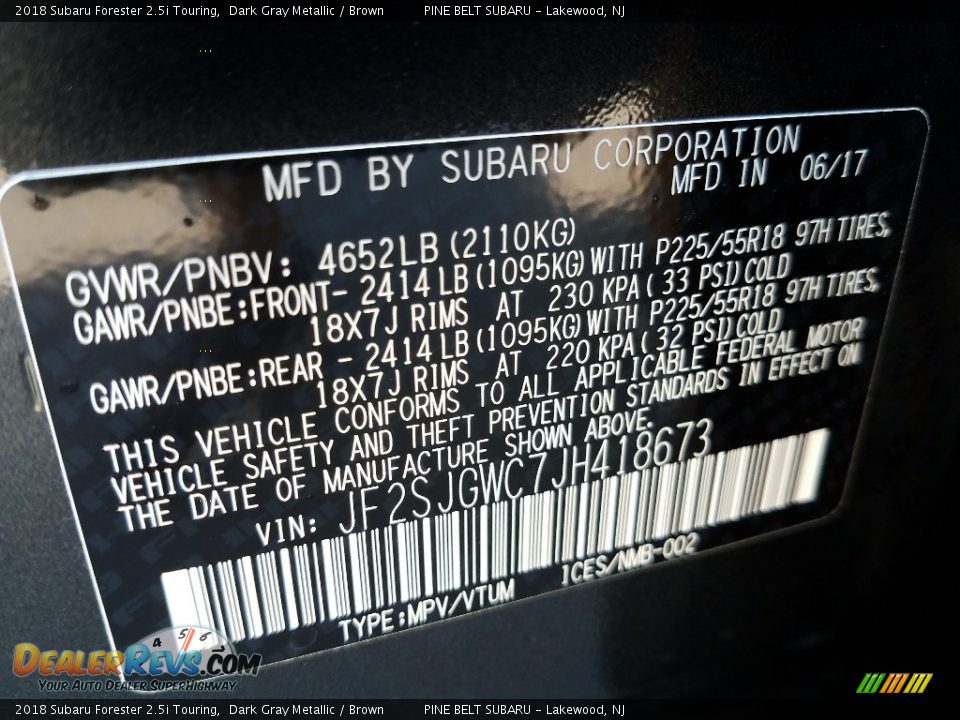 2018 Subaru Forester 2.5i Touring Dark Gray Metallic / Brown Photo #9