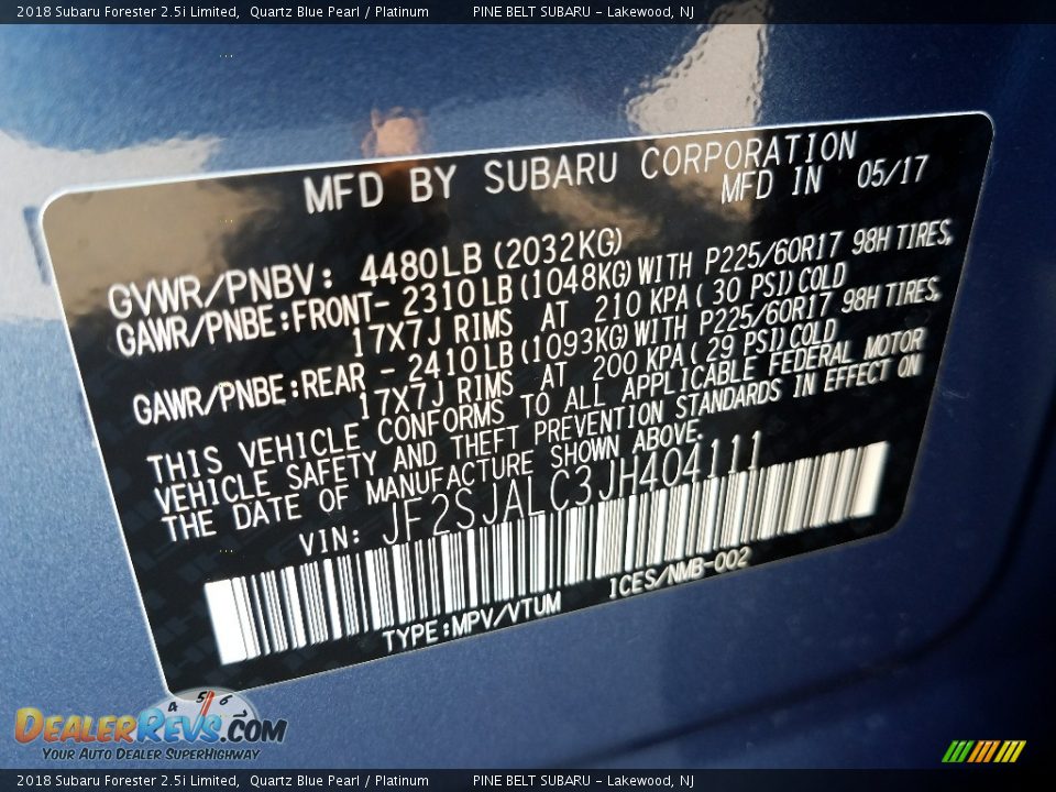 2018 Subaru Forester 2.5i Limited Quartz Blue Pearl / Platinum Photo #9