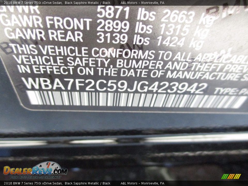 2018 BMW 7 Series 750i xDrive Sedan Black Sapphire Metallic / Black Photo #19