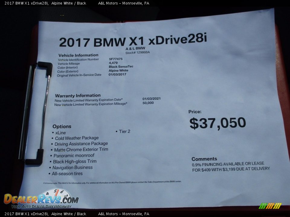 2017 BMW X1 xDrive28i Alpine White / Black Photo #11