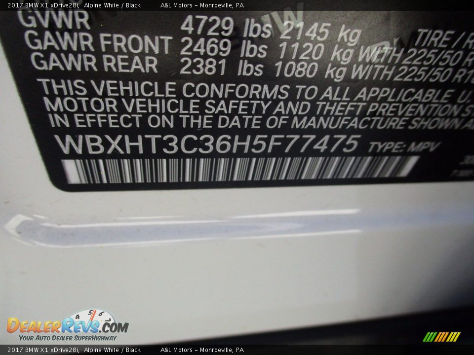 2017 BMW X1 xDrive28i Alpine White / Black Photo #19