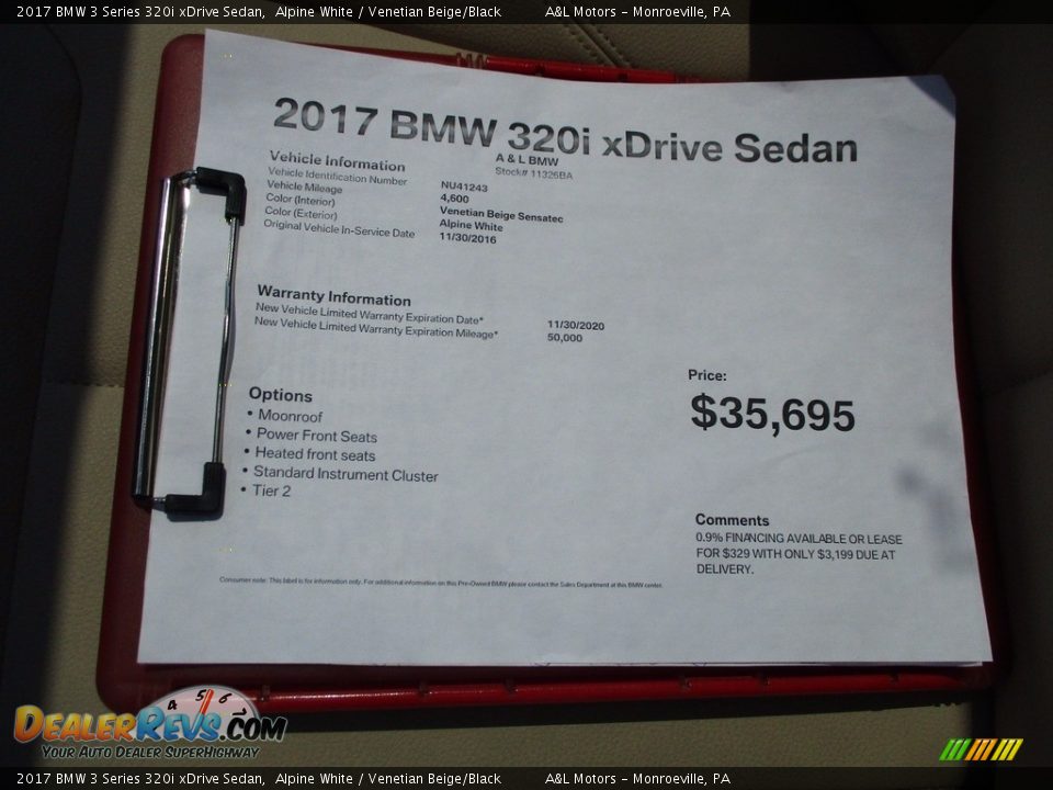 2017 BMW 3 Series 320i xDrive Sedan Alpine White / Venetian Beige/Black Photo #11