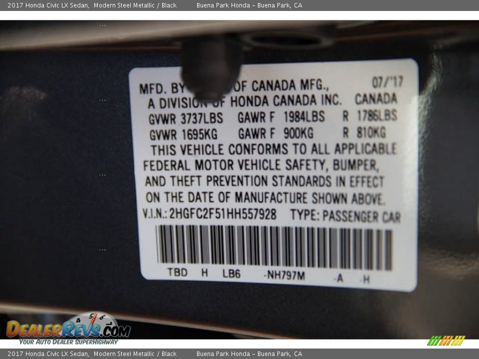 2017 Honda Civic LX Sedan Modern Steel Metallic / Black Photo #16