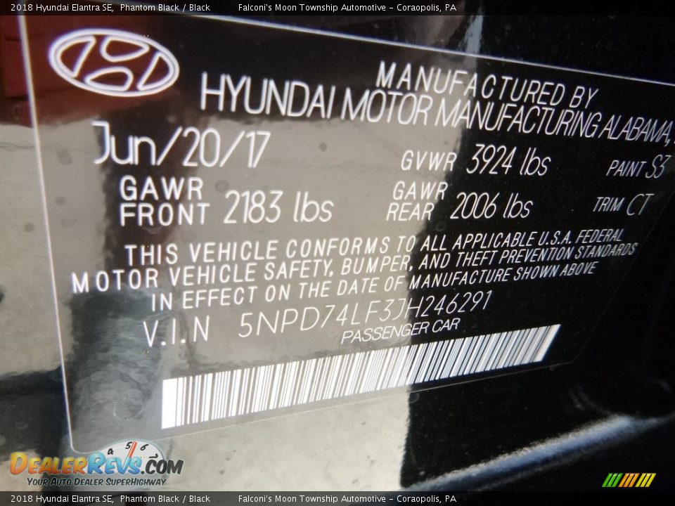 2018 Hyundai Elantra SE Phantom Black / Black Photo #12