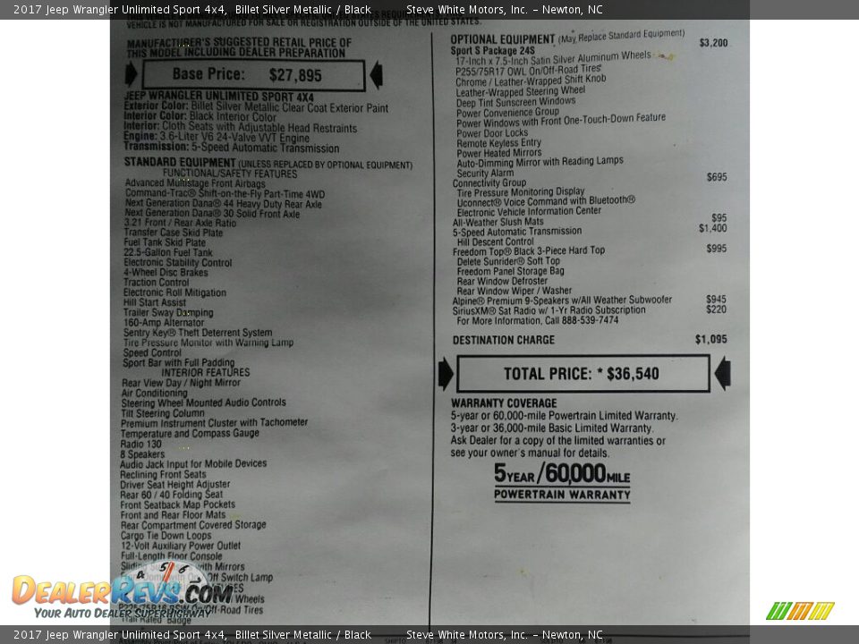 2017 Jeep Wrangler Unlimited Sport 4x4 Billet Silver Metallic / Black Photo #27