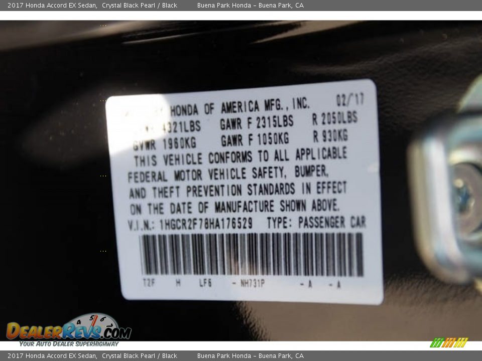 2017 Honda Accord EX Sedan Crystal Black Pearl / Black Photo #17