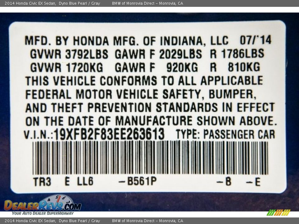 2014 Honda Civic EX Sedan Dyno Blue Pearl / Gray Photo #22