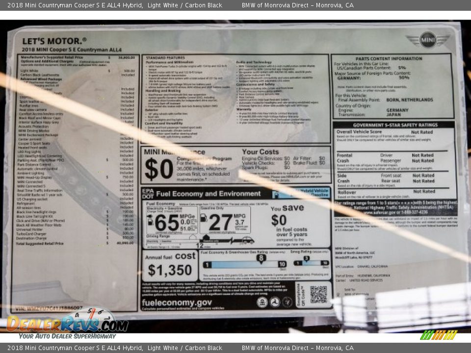 2018 Mini Countryman Cooper S E ALL4 Hybrid Window Sticker Photo #10