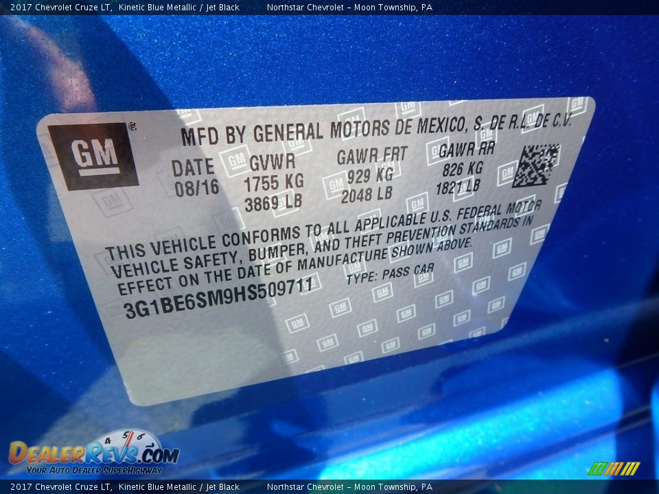 2017 Chevrolet Cruze LT Kinetic Blue Metallic / Jet Black Photo #19
