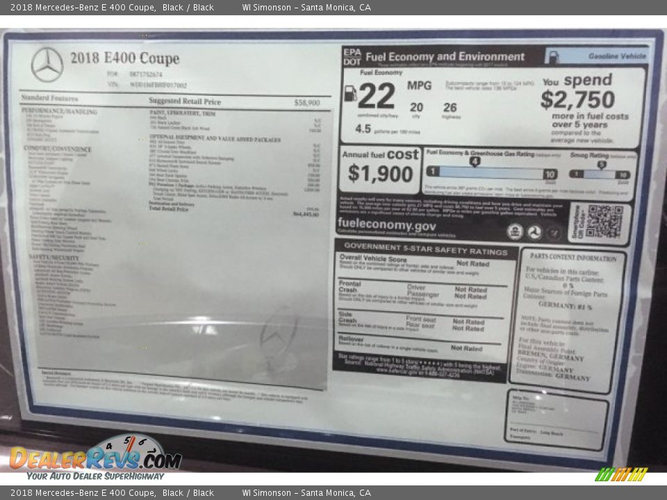 2018 Mercedes-Benz E 400 Coupe Black / Black Photo #11