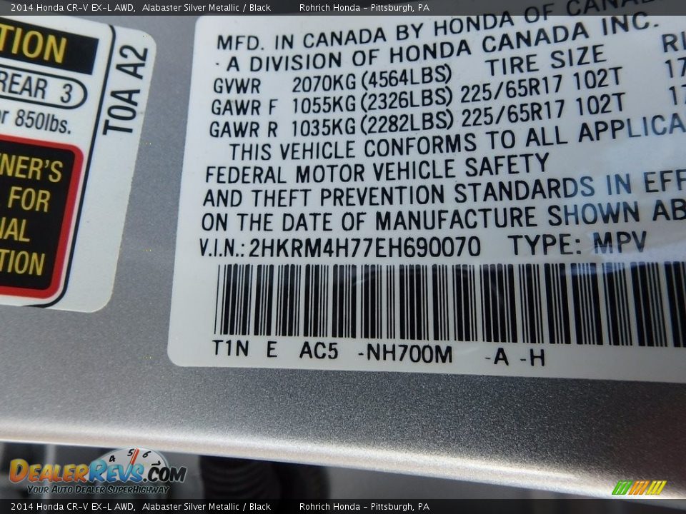 2014 Honda CR-V EX-L AWD Alabaster Silver Metallic / Black Photo #27