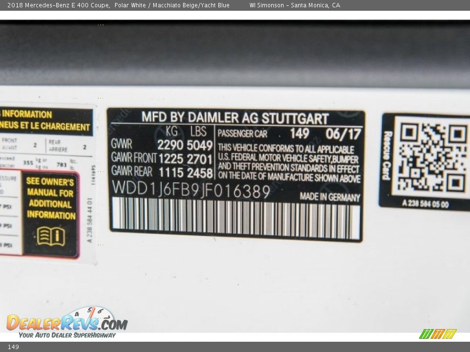 Mercedes-Benz Color Code 149 Polar White