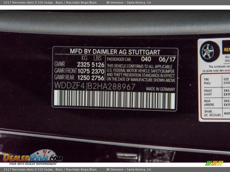 2017 Mercedes-Benz E 300 Sedan Black / Macchiato Beige/Black Photo #10