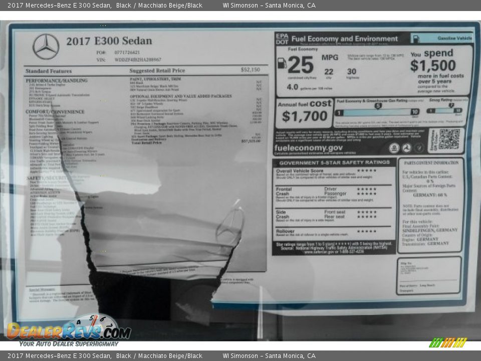 2017 Mercedes-Benz E 300 Sedan Black / Macchiato Beige/Black Photo #11