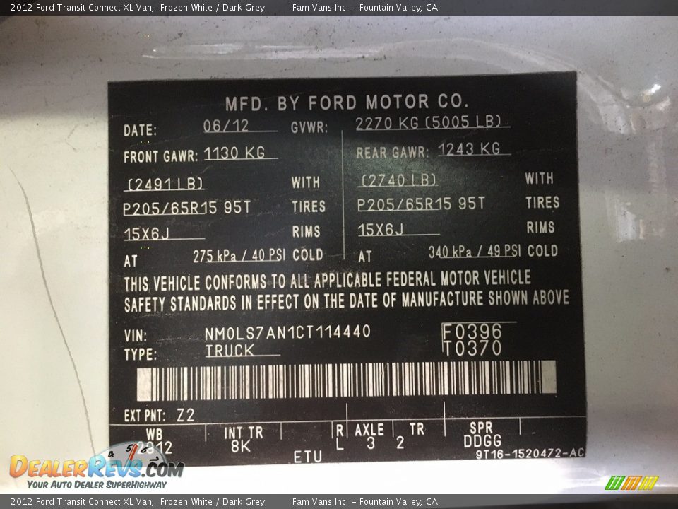 2012 Ford Transit Connect XL Van Frozen White / Dark Grey Photo #20