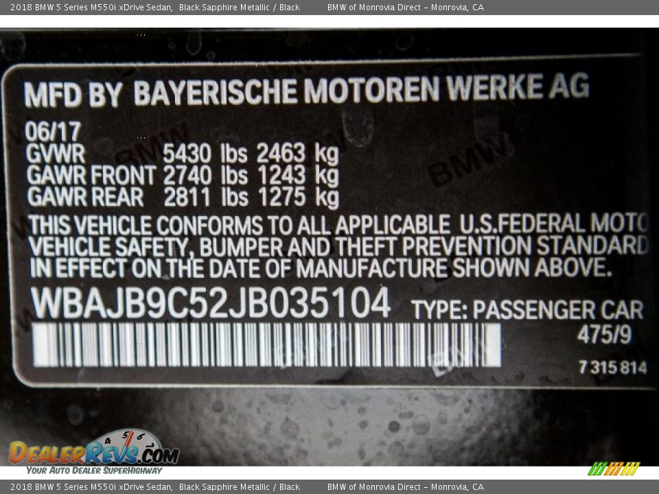 2018 BMW 5 Series M550i xDrive Sedan Black Sapphire Metallic / Black Photo #11