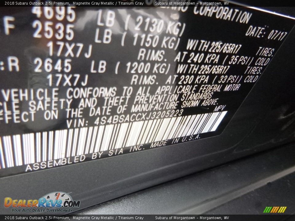 2018 Subaru Outback 2.5i Premium Magnetite Gray Metallic / Titanium Gray Photo #15