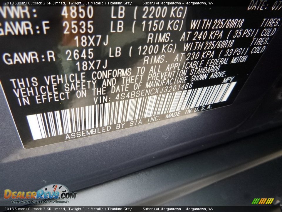 2018 Subaru Outback 3.6R Limited Twilight Blue Metallic / Titanium Gray Photo #17