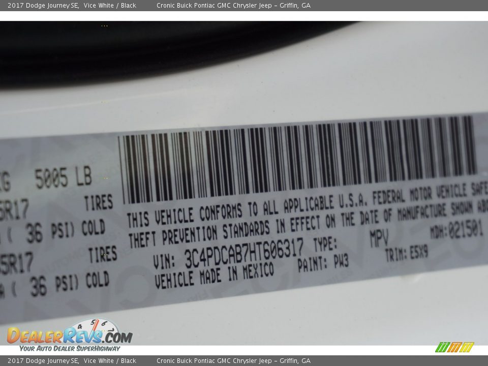 2017 Dodge Journey SE Vice White / Black Photo #16