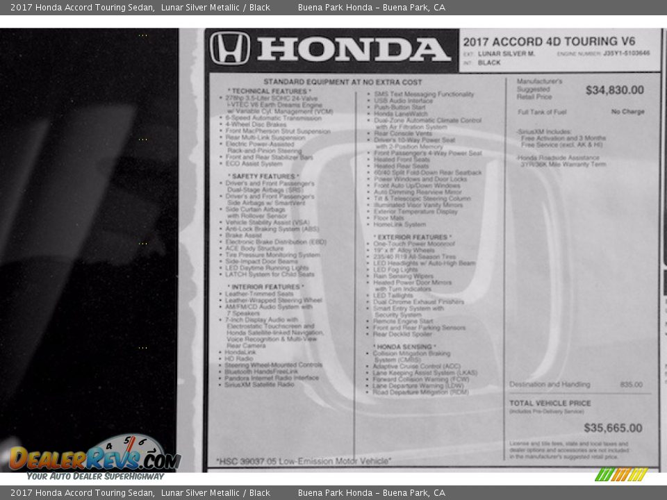 2017 Honda Accord Touring Sedan Lunar Silver Metallic / Black Photo #19