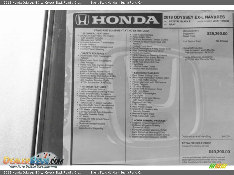 2018 Honda Odyssey EX-L Crystal Black Pearl / Gray Photo #20