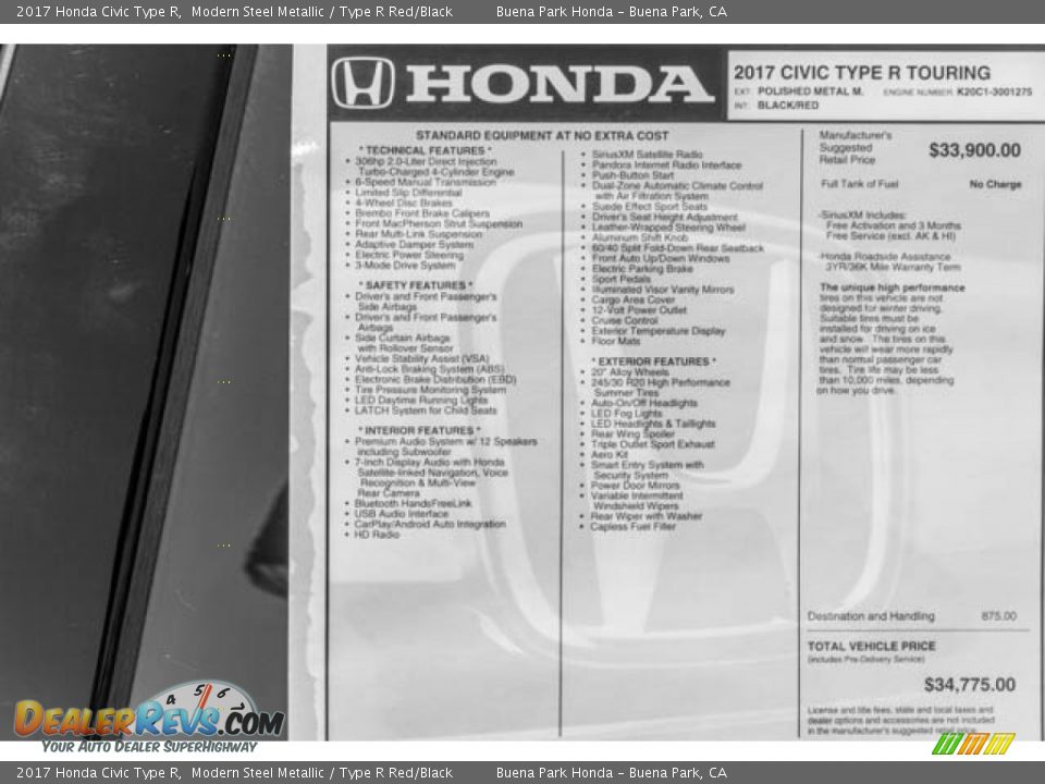 2017 Honda Civic Type R Window Sticker Photo #16