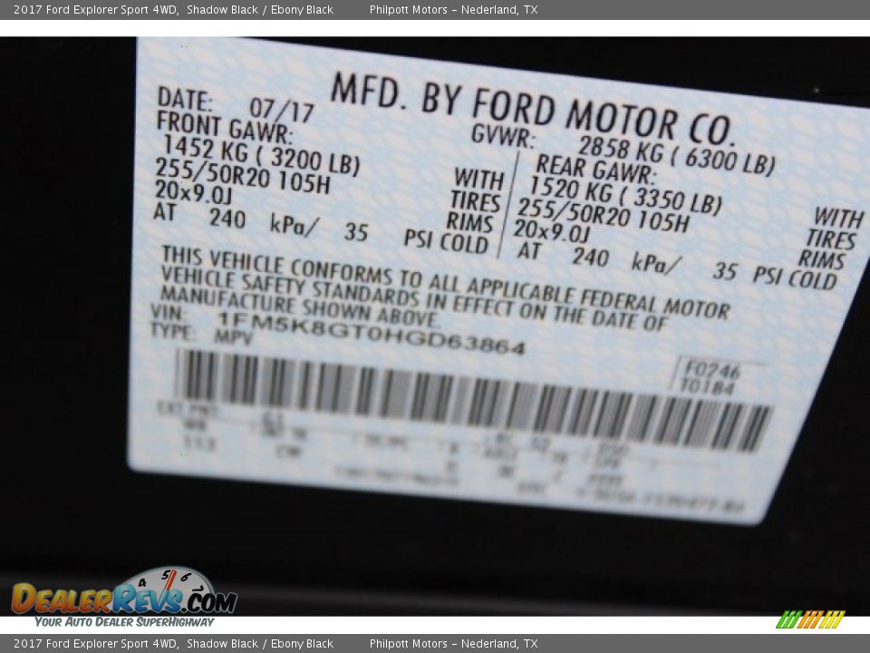 2017 Ford Explorer Sport 4WD Shadow Black / Ebony Black Photo #33