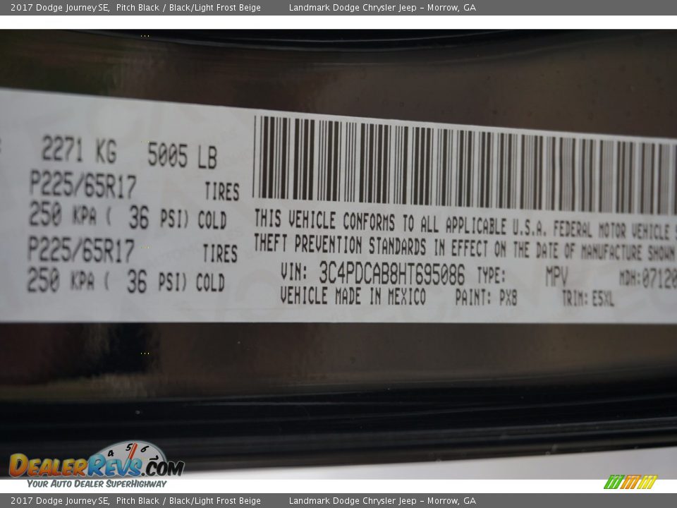 2017 Dodge Journey SE Pitch Black / Black/Light Frost Beige Photo #9