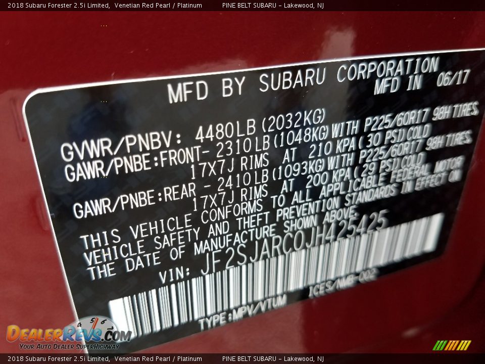 2018 Subaru Forester 2.5i Limited Venetian Red Pearl / Platinum Photo #9
