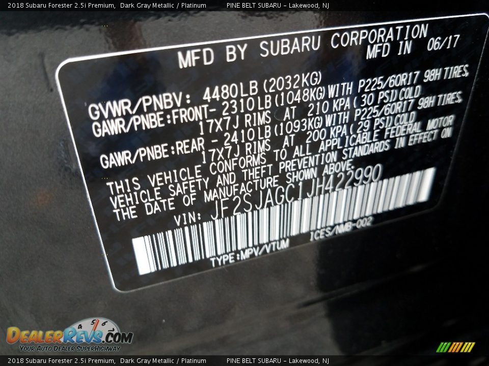 2018 Subaru Forester 2.5i Premium Dark Gray Metallic / Platinum Photo #9