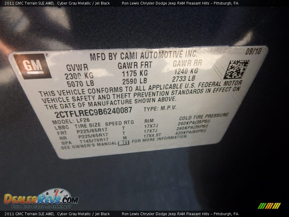 2011 GMC Terrain SLE AWD Cyber Gray Metallic / Jet Black Photo #19