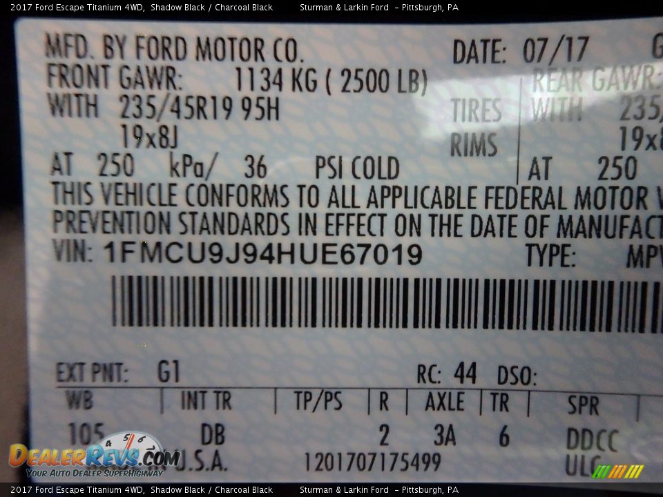 2017 Ford Escape Titanium 4WD Shadow Black / Charcoal Black Photo #10